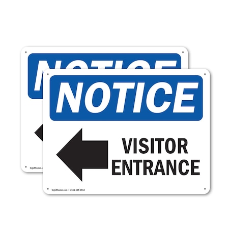 Signmission Visitor Entrance Left Arrow OSHA Notice Sign, Plastic, 10in W x 7in L, 2PK OS-2PACK-NS-P-710-L-18879